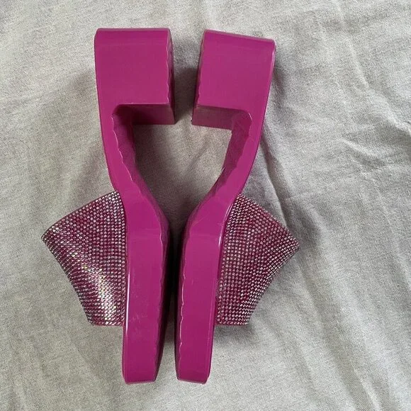 Rouge Helium Hot Pink Stud Embellished Slip On Sandal Womens 11 Barbiecore Y2K - Picture 4 of 11